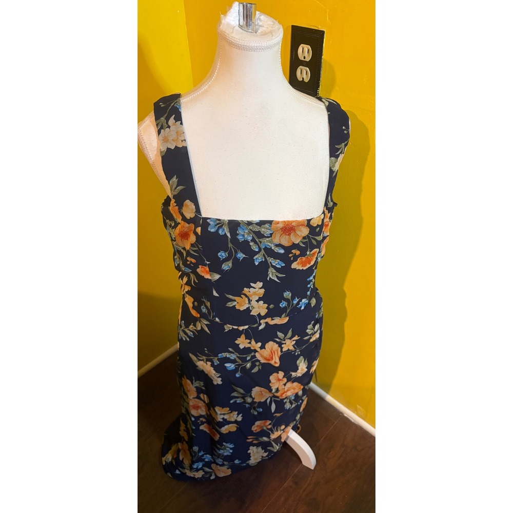 Lulus Lesina Navy Blue Floral Tulip Midi Dress Womens Size XL NWT Wedding Guest